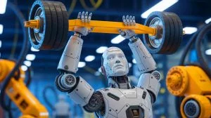 Illustration de l'ARMstrong Dex, robot humanoïde en action lors de tests de levage. Image réalisée par IA.