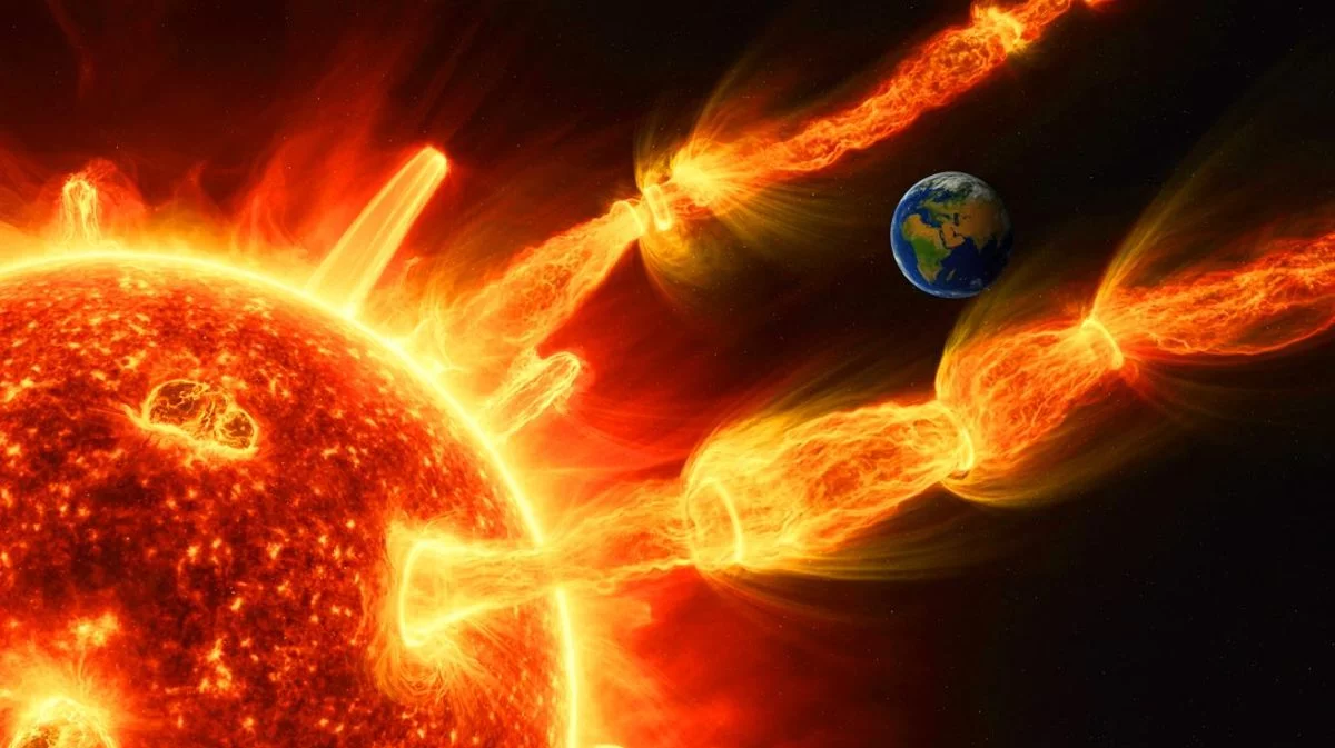 Illustration de gigantesques éjections de masse coronale capturées par la mission PUNCH de la NASA. Image réalisée par IA.