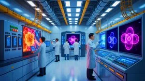 Illustration de la synthèse d'éléments superlourds utilisant l'argon-40 à l'université de Xi’an Jiaotong en Chine. Image réalisée par IA.