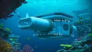 Illustration de la station sous-marine chinoise prévue pour 2030, explorant les profondeurs océaniques. Image réalisée par IA.