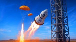 Illustration de la capsule Mengzhou lors de son test d'évasion réussi en Chine. Image réalisée par IA.