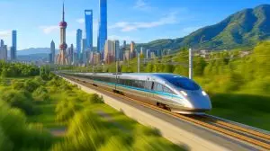 Illustration de la présentation du train à grande vitesse CR450 en Chine. Image réalisée par IA.
