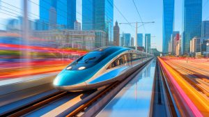 Illustration de l'innovation technologique du train maglev chinois atteignant 650 km/h. Image réalisée par IA.