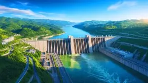 Illustration du barrage des Trois Gorges en Chine, la centrale électrique la plus puissante au monde. Image réalisée par IA.