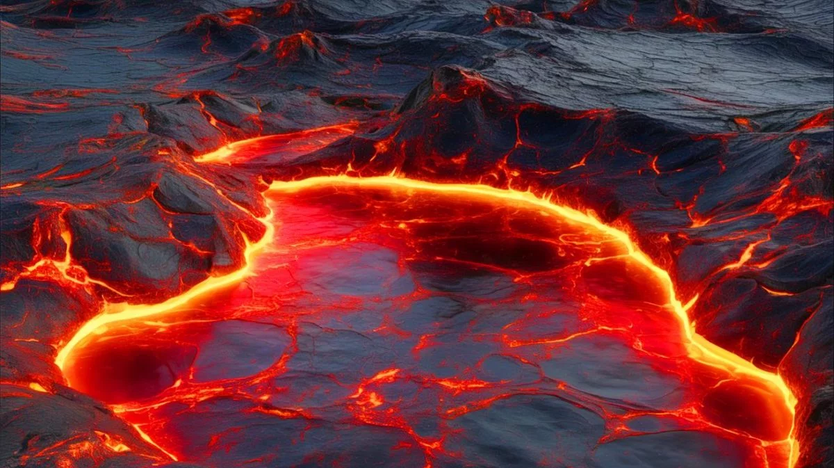 Illustration de la solidification du manteau terrestre primitif et formation d'un océan de magma basal. Image réalisée par IA.