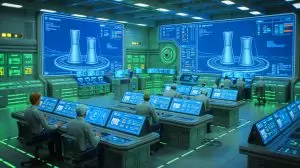 Illustration de jumeaux numériques pour réacteurs nucléaires améliorant sécurité et efficacité. Image réalisée par IA.