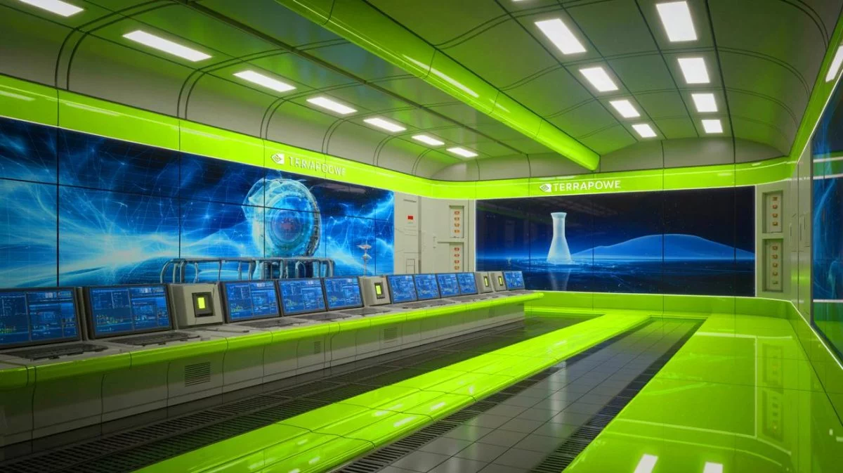 Illustration de l'alliance stratégique entre Nvidia et TerraPower pour le développement de l'énergie nucléaire au service de l'intelligence artificielle. Image réalisée par IA.