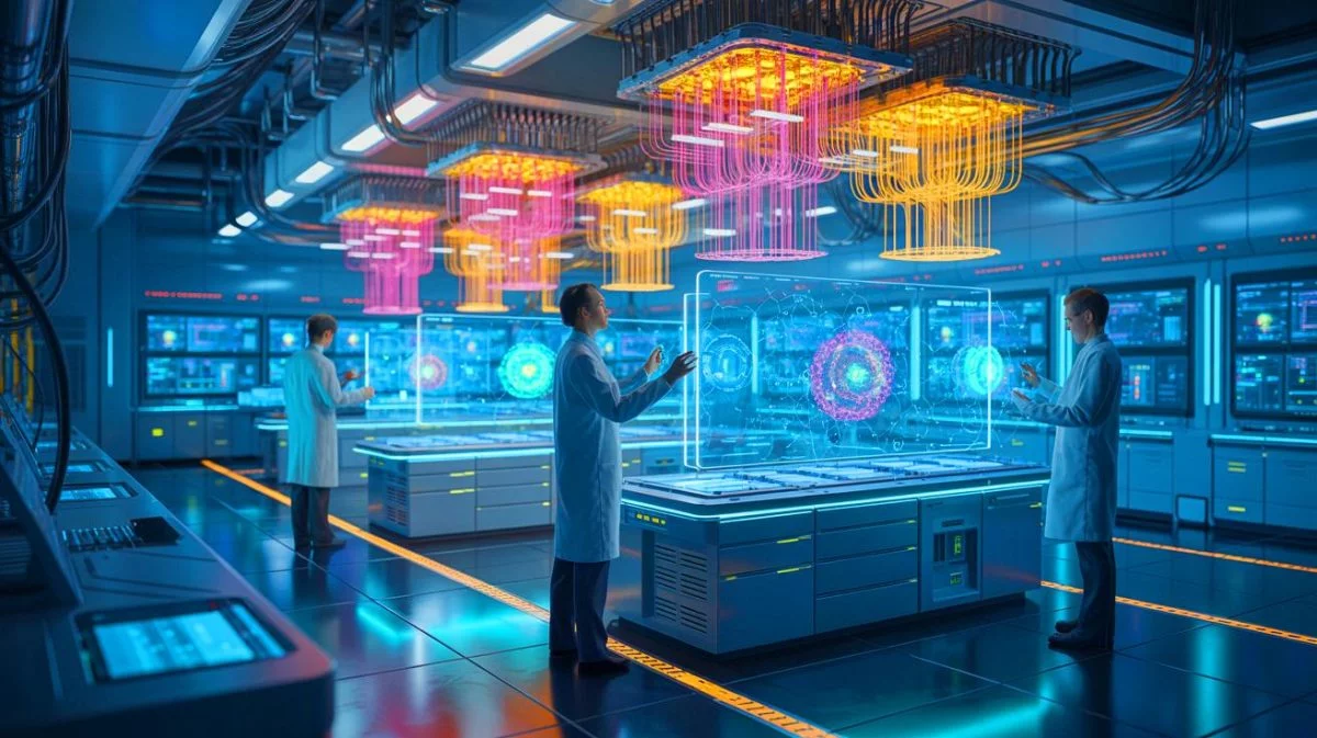 Illustration de l'avancée technologique dans la préparation des états magiques en informatique quantique. Image réalisée par IA.