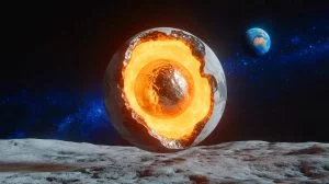 Illustration de la structure interne de la Lune avec un noyau solide. Image réalisée par IA.