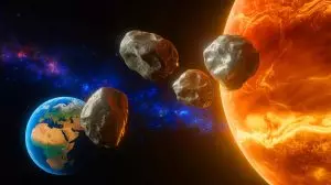 Illustration de la menace potentielle des astéroïdes co-orbitaux de Vénus pour la Terre. Image réalisée par IA.