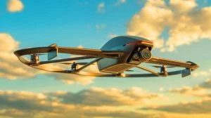 Illustration de la construction d'un drone VTOL fonctionnel à partir de composants imprimés en 3D. Image réalisée par IA.