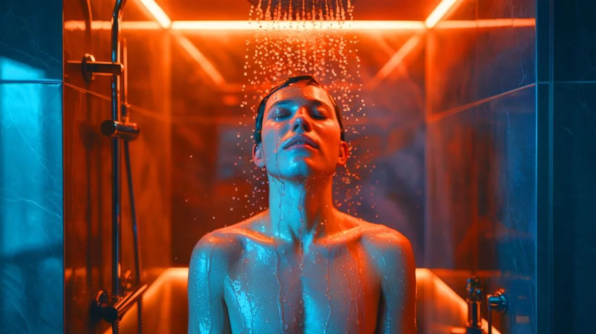Illustration de la sensation paradoxale de chaleur après une douche froide. Image réalisée par IA.