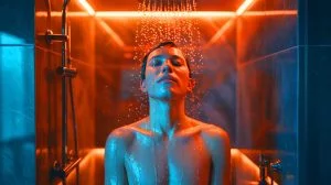 Illustration de la sensation paradoxale de chaleur après une douche froide. Image réalisée par IA.
