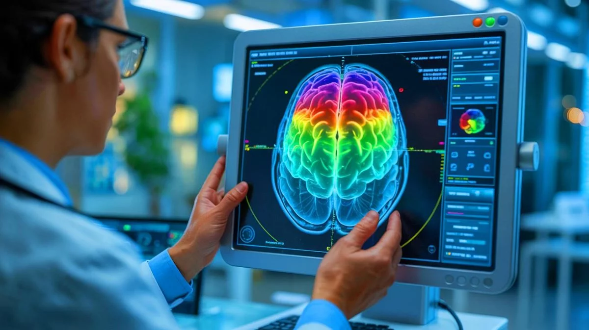Illustration de l'outil StateViewer analysant un scan cérébral pour détecter la démence. Image réalisée par IA.