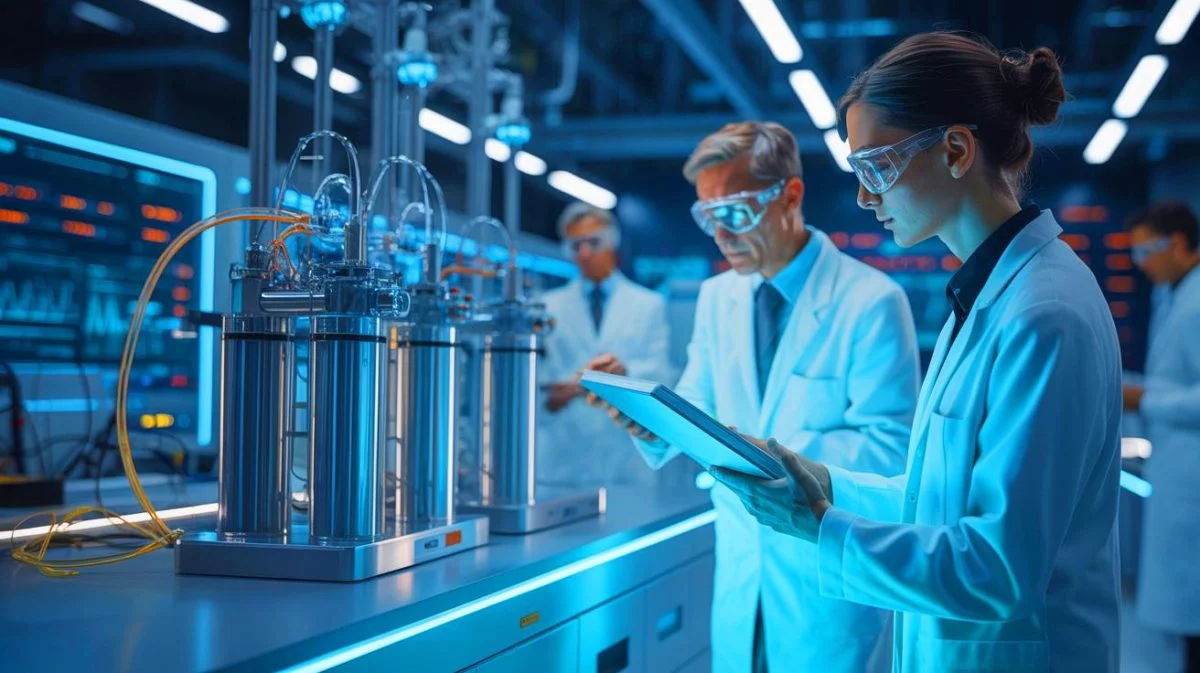 Illustration de l'innovation sud-coréenne dans la production d'hydrogène sans métaux précieux. Image réalisée par IA.