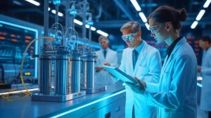 Illustration de l'innovation sud-coréenne dans la production d'hydrogène sans métaux précieux. Image réalisée par IA.