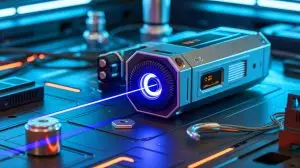 Illustration de la création par Styropyro d'un laser portable ultra-puissant. Image réalisée par IA.
