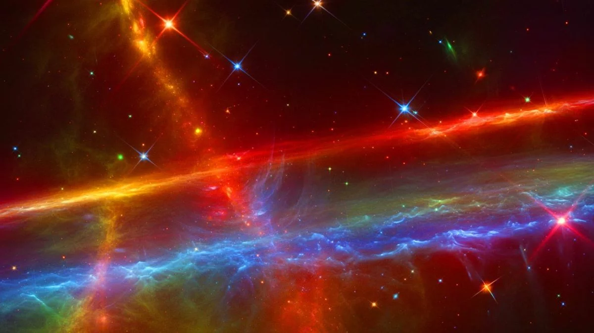 Illustration de la localisation de la matière ordinaire manquante dans l'univers à travers les sursauts radio rapides. Image réalisée par IA.