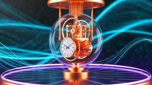 Illustration de la nouvelle horloge quantique presque sans dissipation d'énergie. Image réalisée par IA.