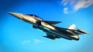 Illustration de l'avion de chasse Gripen E contrôlé par un système d'intelligence artificielle. Image réalisée par IA.