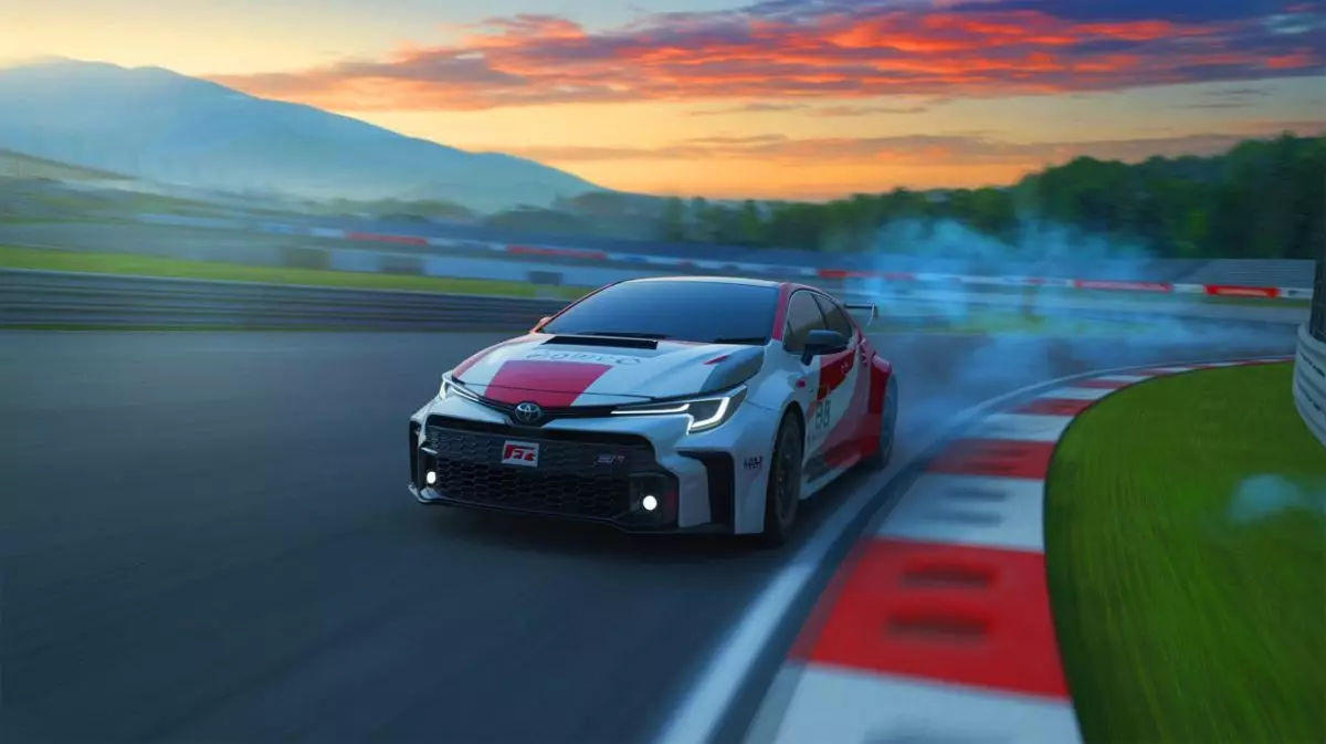 Illustration de la voiture à hydrogène liquide GR Corolla H2 Concept de Toyota lors des 24 heures de Fuji. Image réalisée par IA.
