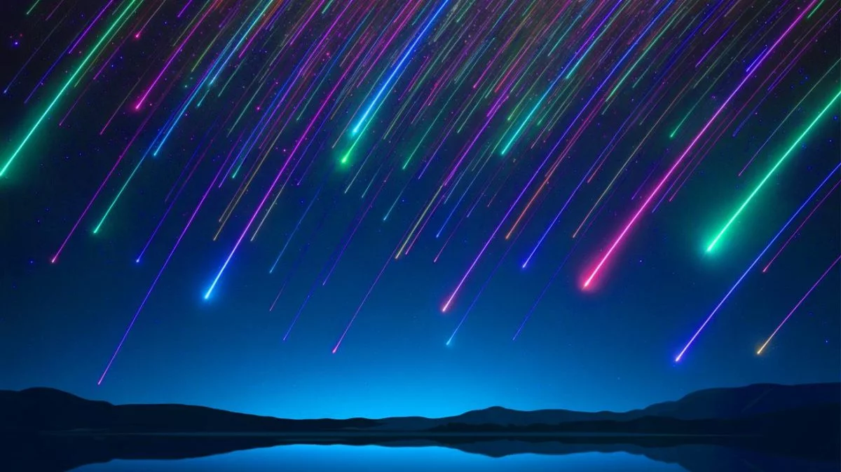 Illustration de la pluie d'étoiles filantes des Perséides, générée par intelligence artificielle.