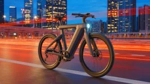 Illustration de l'innovation du vélo électrique Pi-POP utilisant des supercondensateurs, générée par intelligence artificielle.
