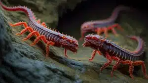 Illustration de nouvelles espèces de pseudoscorpions aux allures de dragons, découverte en Corée du Sud, générée par intelligence artificielle.