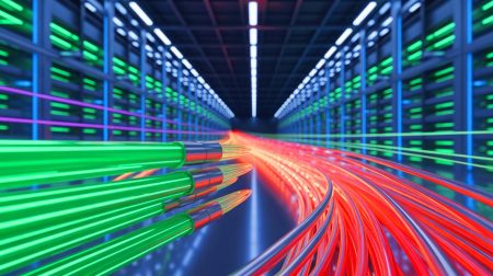 Illustration de la vitesse Internet record de 1,02 pétaoctets par seconde atteinte par le Japon, générée par intelligence artificielle.