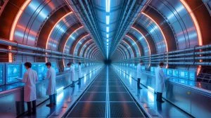 Illustration de l'ambitieux projet du Futur collisionneur circulaire (FCC) avec son tunnel de 91 kilomètres. Image réalisée par IA.