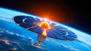 Illustration de la centrale solaire chinoise en orbite autour de la Terre. Image réalisée par IA.