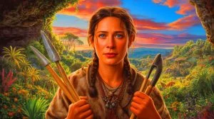 Illustration de la reconstitution faciale d'une femme ayant vécu il y a 10 500 ans en Belgique. Image réalisée par IA.