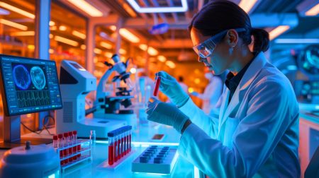 Illustration de l'estimation de l'espérance de vie par prise de sang grâce à l'épigénétique. Image réalisée par IA.