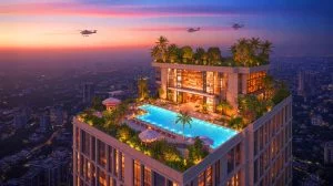 Illustration de la maison Antilia, résidence de 27 étages de Mukesh Ambani à Mumbai.