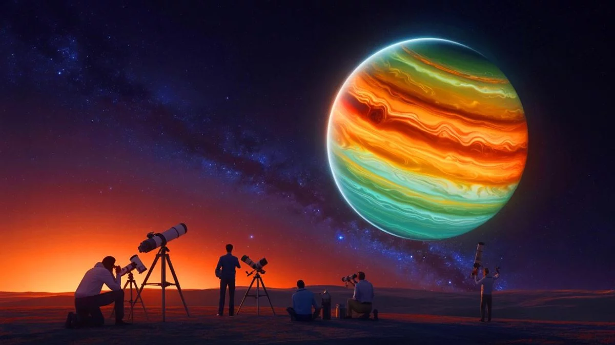 « On l’a vue avant la NASA » : des astronomes amateurs révèlent cette planète géante gazeuse, une découverte qui ridiculise les pros du spatial Illustration de l'exoplanète géante TOI-4465 b avec ses caractéristiques orbitales atypiques. Image réalisée par IA.