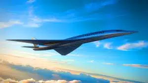Illustration de l'avion supersonique Destinus S reliant Paris à New York, générée par intelligence artificielle.