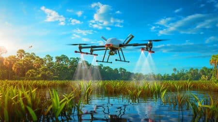 Illustration de l'utilisation de drones en Floride pour lutter efficacement contre les moustiques vecteurs de maladies.