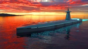 Illustration de navires nucléaires révolutionnaires en mer, générée par intelligence artificielle.