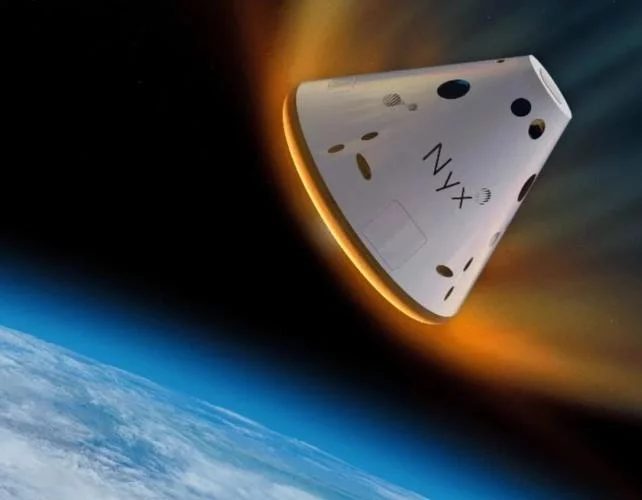 Illustration d'une capsule spatiale entrant dans l'atmosphère