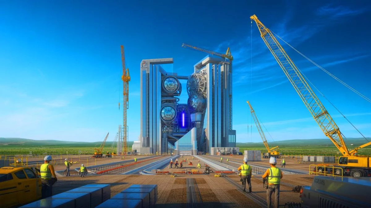 Illustration de la construction d'un centre de recherche sur la fusion par laser en Chine, à Mianyang.
