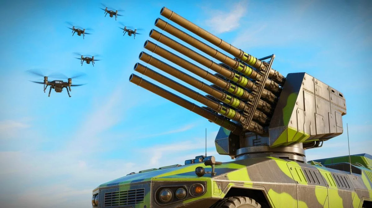 Illustration de l'arme chinoise à 16 canons destinée à intercepter des drones. Image réalisée par IA.
