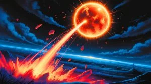 Illustration de l'astéroïde 2024 YR4 approchant la Lune. Image réalisée par IA.