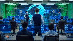 Illustration de l'impact de l'intelligence artificielle sur les cyberattaques et la cybersécurité. Image réalisée par IA.