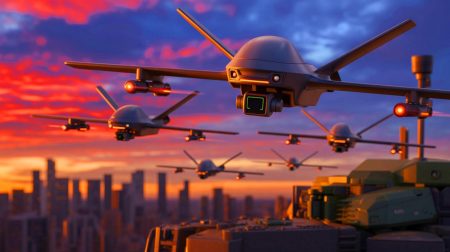 Illustration de l'impact des drones autonomes sur la stratégie militaire moderne.