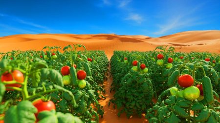 Illustration de la collaboration entre Limagrain et le fonds souverain d'Abu Dhabi pour cultiver des légumes dans le désert.