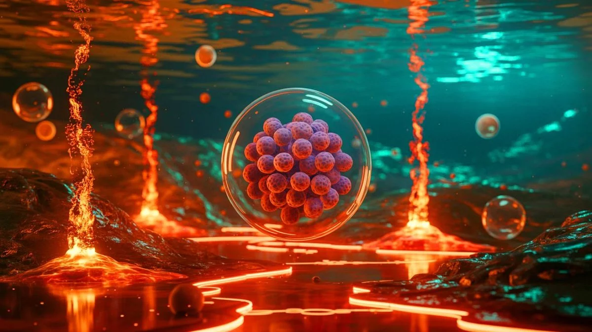 Illustration de l'ancêtre commun universel (LUCA) sur Terre, générée par intelligence artificielle.