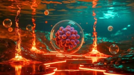 Illustration de l'ancêtre commun universel (LUCA) sur Terre, générée par intelligence artificielle.