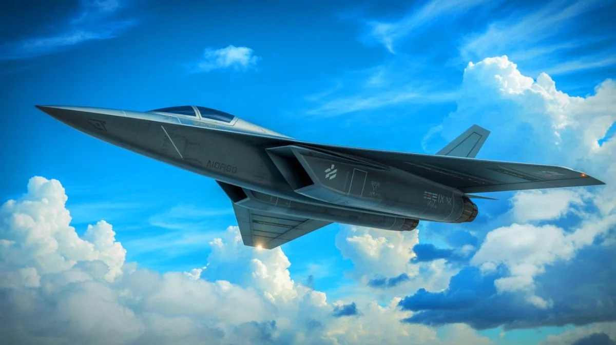 Illustration de l'avion de chasse F/A-XX de sixième génération avec ses technologies avancées.
