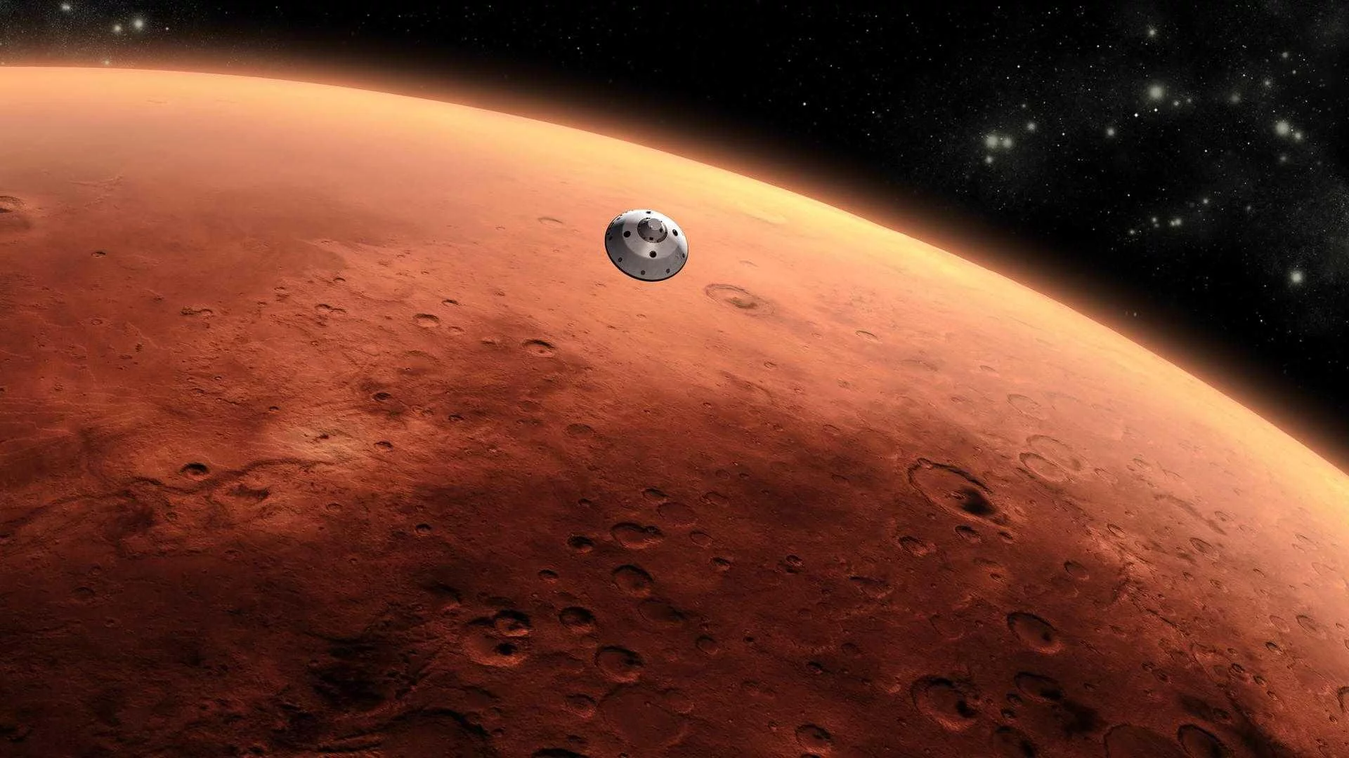 Vue de la capsule transportant le rover Curiosity, qui a atterri sur Mars en août 2012. © Nasa, JPL-Caltech