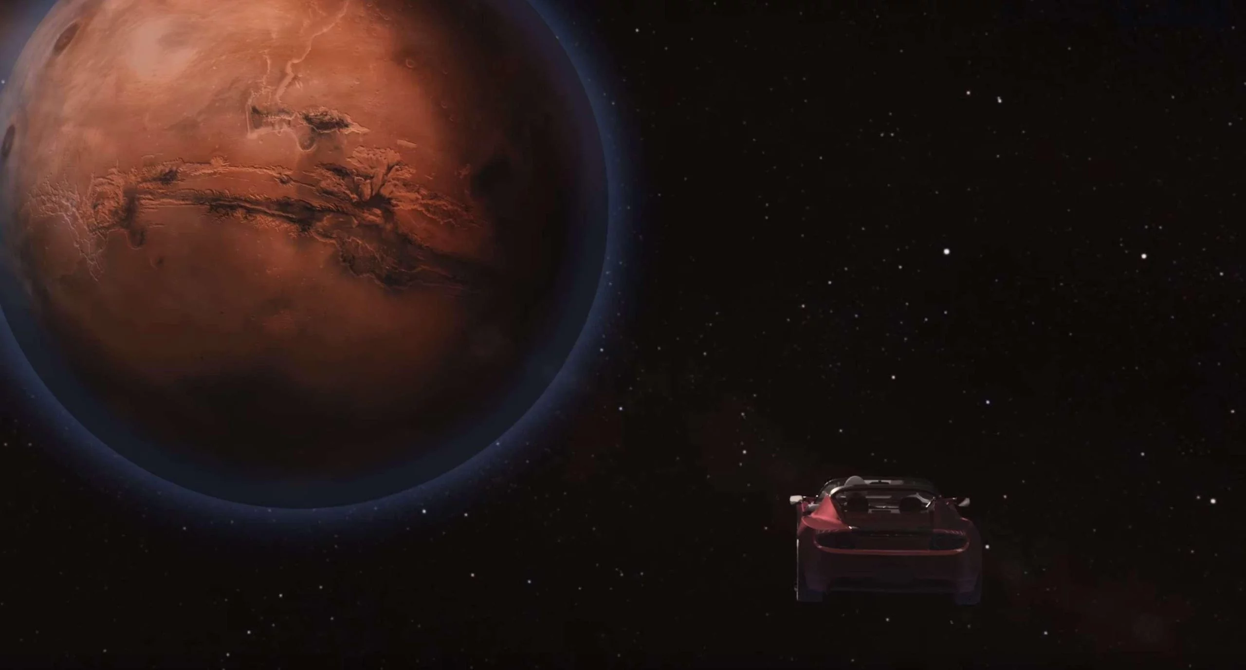 Image du roadster Tesla envoyé vers Mars par la fusée Falcon Heavy. © SpaceX